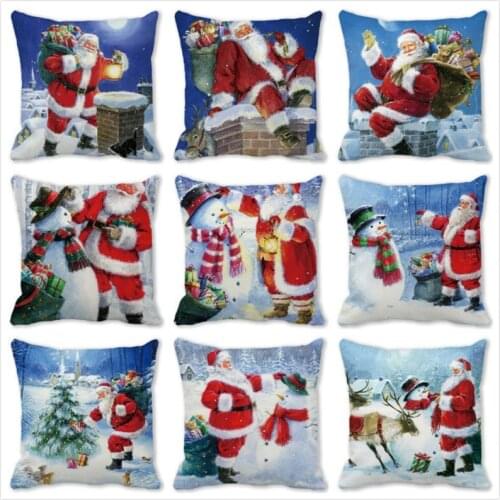 Santa Claus Christmas Throw Pillowcase Peachskin Polyester Cushion Cover Sofa Car Seat Pillow Case Party Home Decor New Year