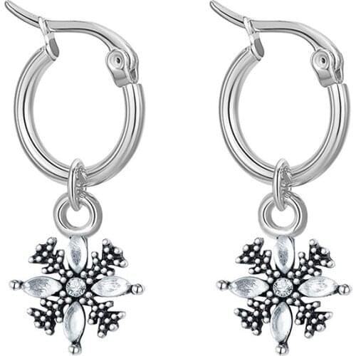 Hapiship 2021 New Fashion Stainless Steel Sweet Flower CZ Charm Hoop Earring For Women Men Everyday Jewelry E002