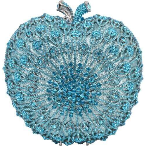 Light Blue Crystal Purse Diamond Rhinestone Luxury Bag Apple Shape Designer Women bridal Wedding Party pouch Shoulder Bags SC788