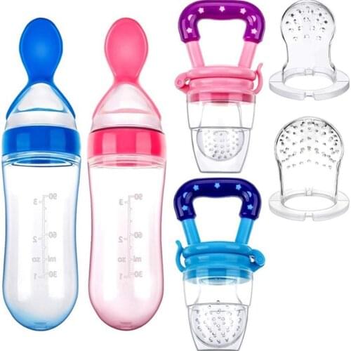 Squeezing Baby Feeding Spoon Bottle Silicone Newborn Toddler Training Rice Spoon Infant Cereal Food Supplement Feeder Safe