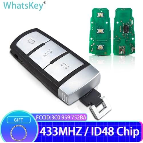 WhatsKey for VW Smart Car Remote Key Fob 433Mhz With ID48 Chip 3C0959752BA 3 Button For Volkswagen Magotan CC Passat B6 3C B7
