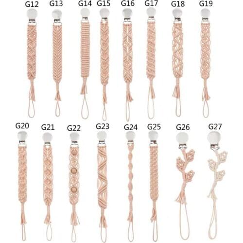 Unisex Dummy Clips Baby Pacifier Clips Pacifier Anti-Loss Rope Handmade Cotton Braided Pacifier Chain Clips for Infant