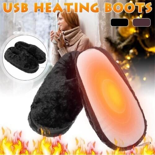 Unisex Electric Feet Warm Slippers USB Foot Warmer Shoe Winter Warmer Indoor Plush Shoes Electric Heating Slipper Christmas Gift