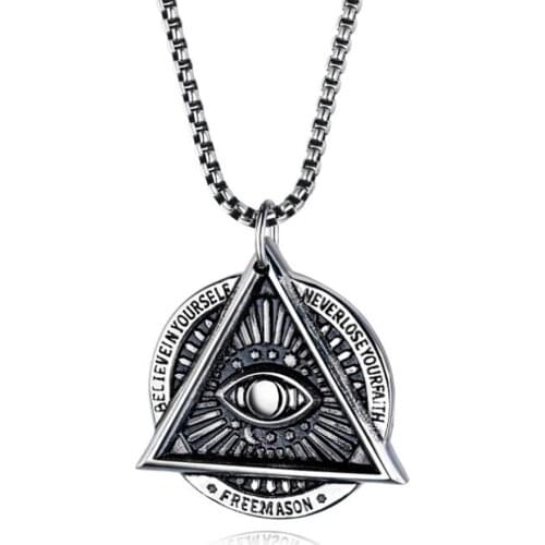 Stainless Steel Vintage Freemasons Triangle Evil Eye Pendant Necklace Fashion Jewelry Gift For Him with Chain