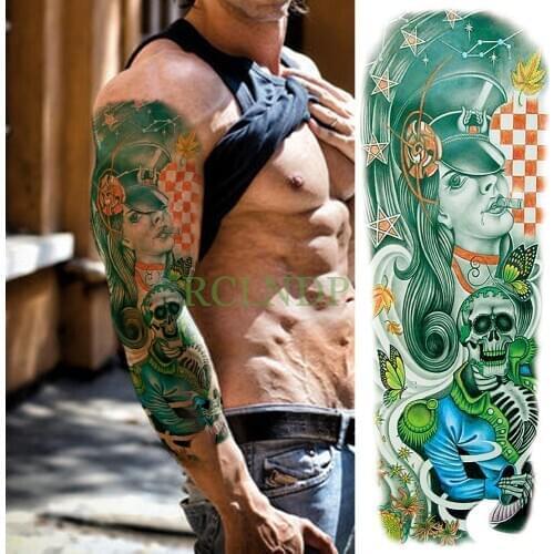 Waterproof Temporary Tattoo Sticker skull head Butterfly Maple leaf full arm fake tatto flash tatoo large size for men women