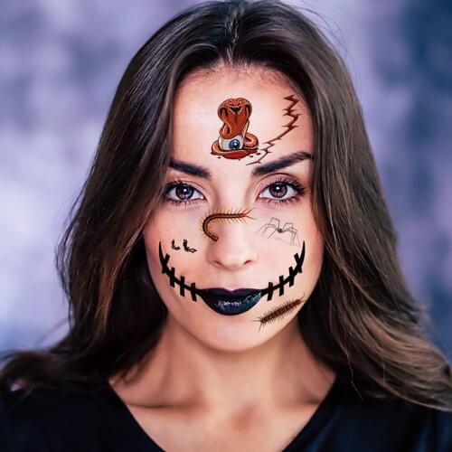 Halloween Terrors Festival Body Tattoo Stickers Snake On Face Tattoos and Body Art Temporary Waterproof Fake Tattoo Cool Stuff