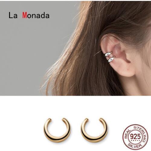 La Monada C Circle Clip On Earrings Women Hoop Minimalist Fine Jewelry 925 Sterling Silver Ear Clip Earrings For Women Korean