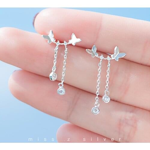 Trendy 925 Sterling Silver Micro AAA Zircon Chain Butterfly Sparkling Tassel Earrings Gift For Women Fine Jewelry ER026
