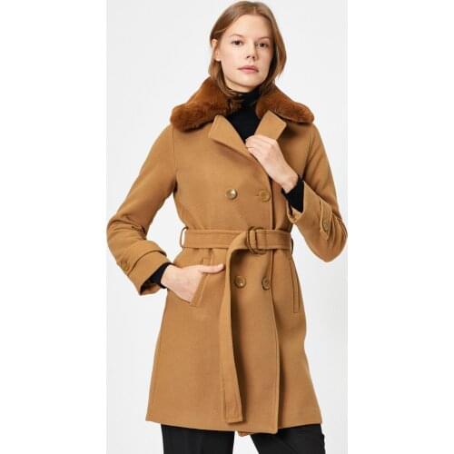 Women Winter Coats Long Coats Cashmere Wool Collar Coat Kuruvaz Autumn Winter Fashion Clothing from Turkey