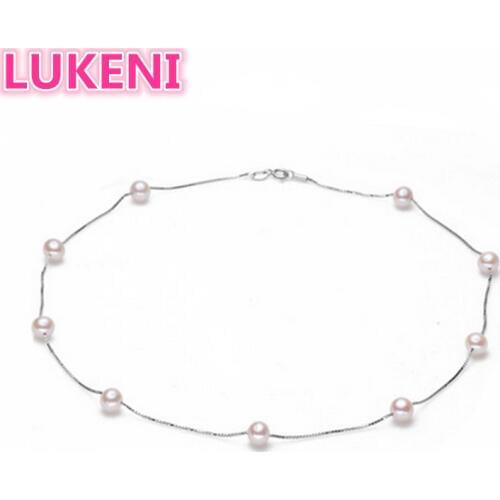 Nearround Natural real Pearl necklaces & pendants S925 sterling silver choker necklace For women Free shipping