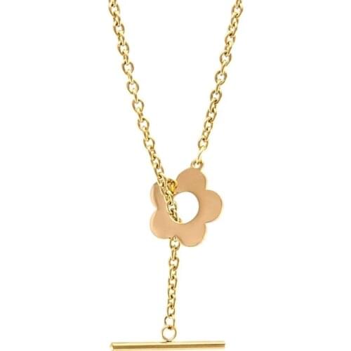 100% Stainless Steel Flower Toggle Necklace For Women Gold/Silver Color Metal Toggle Clasp Necklaces Choker Rolo Chain Kette