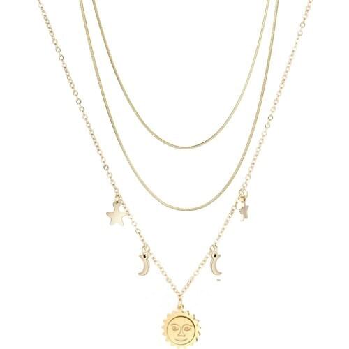 Fashion Three Layer Charms Necklaces For Women Stainless Steel Gold Color Bohemian Jewelry Necklace Jewelry Wholesale