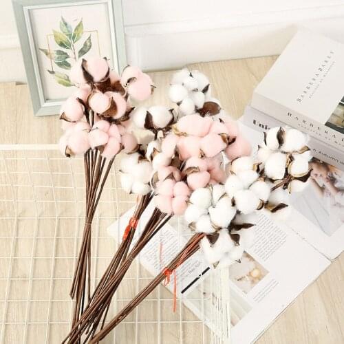 1bundle 10 heads Dried Cotton Flowers Artificial Plants Floral Branch Fake Flowers Home Artificial Decor