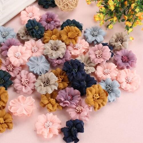 10pc/lot 4.5cm Mixed Artificial 3D Cotton Fabric Fake Flowers Diy For Headbands Dresses Clothes Shoes Decoration Ornament Supply