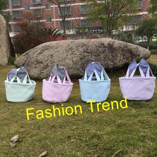 10pcs/lot good quality monogram seersucker easter bunny bucket 4 colors mixed personalized hot selling wholesale easter basket