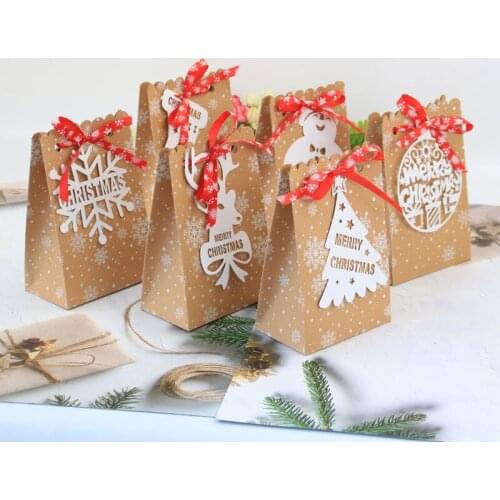 240Pcs/Lot 6 Styles European New Christmas Candy Box Christmas kraft Paper Snowflake Paper Bag Biscuit Candy Bag