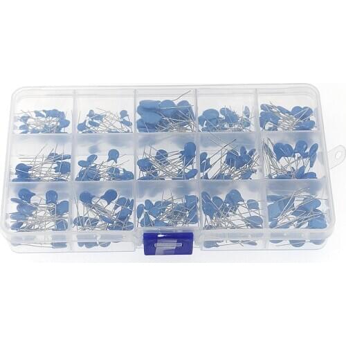 300Pcs 15 Value Blue High Voltage Ceramic Capacitors Assortment Assorted Kit Box