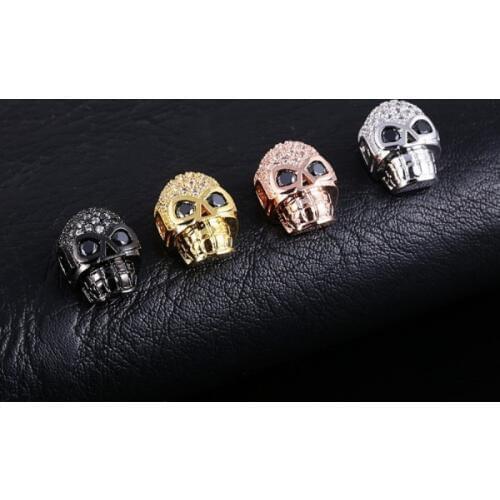 4 Color Fashion Micro Pave Zircon Accessories Skull Bead Brass Beads & Jewelry Making material Charms For Bracelet