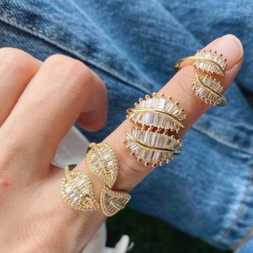 5pcs/lot New Trendy Metal Brass Cubic Zircon Leaf anillos Adjustable Rings for Women Jewelry