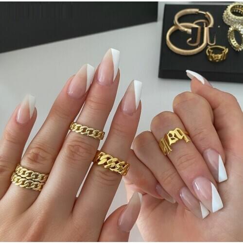 925 Sterling silver jewelry wholesale size 5 6 7 8 9 Gold color plain curb cuban link chain ring