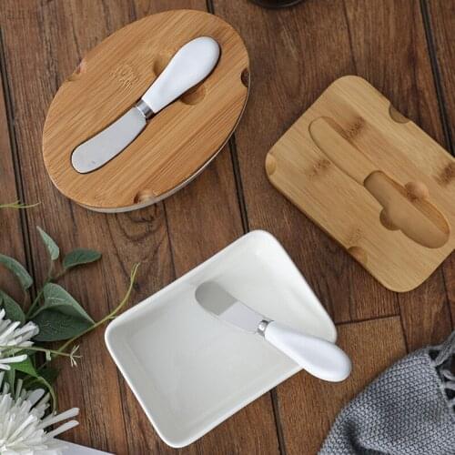 White Ceramic Cake Dishes with Knives Fruit Salad Vegetable Bowl Table Decoration Cheese Plate Kitchen Storage Supplies