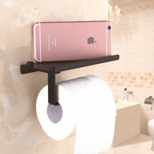 Concise Wall Mount Toilet Paper Holder Bathroom Fixture Stainless Steel Roll Paper Holders with Phone Shelf With baf