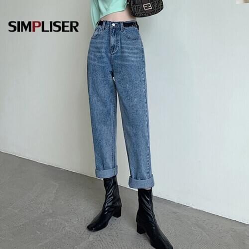 Elastic Waist Women Denim Trousers Black Blue Ripped Jeans Harem Pants Female Distressed Jeans Ladies Winter Mom Jeans 2020