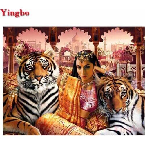 Egyptian beauty and tiger Pattern 5d Diy Full Diamond painting Cross Stitch kits Diamond Embroidery paint with Diamonds Picture