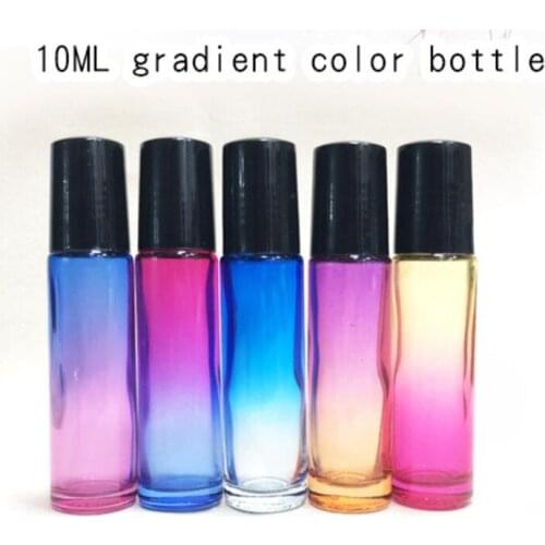 50pcs/lot 10ml Gradient Color Essential Oil Perfume Bottle Roller Ball Thick Glass bottle Roll On Durable Cosmetic Container
