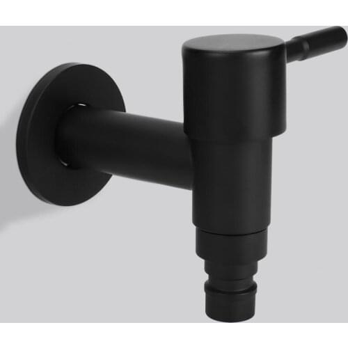 G1/2in Male Thread Faucet Household Single Cold Water Tap Stainless Steel Quick Open Faucets for Washing Machine Black