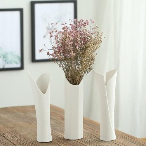 3pcs Modern Simple White Ceramic Vase Dried Flower Flower Arrangement Crafts Living Room Interior Decoration Ornaments Gifts