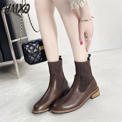 HMXO British Style Retro Flat Thick-heeled Low-heeled Woolen Sweet Short Boots Childrens Mature Fashion Womens Boots Mary Jane