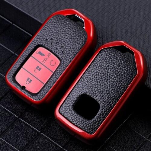 Leather+Tpu Car Remote Key Cover Shield For Honda Civic City Accord Crv CR-V XR-V Odyssey Vezel Jade Crider 4 Buttons Car Case