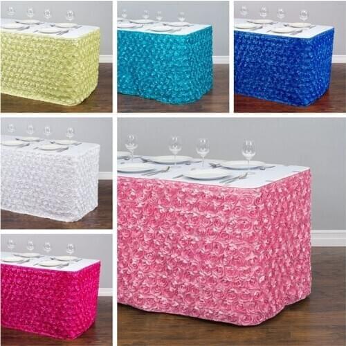 Good Looking Satin Rose Tablecloth Skirting Cake Table Skirt For Wedding Event Decoration