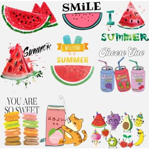 Summer Watermelon Thermo Stickers Fruit Heat Vinyl Transfer For Clothing Iron On Transfers For Clothes Applique For Diy T-shirt