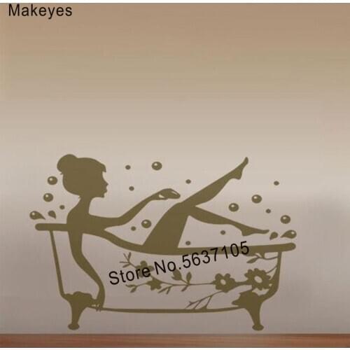 Makeyes Bathtub Wall Decal Bathroom Wall Sticker Lady Pattern Wash Bathtub Wall Decals Home Decoration Vinyl Design Mural Q559