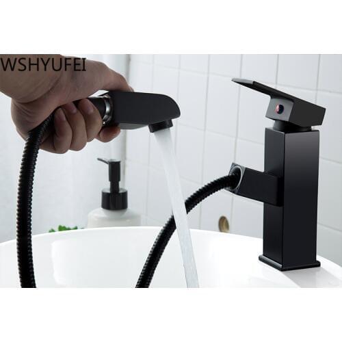 Bathroom bathroom copper plating pull telescopic faucet hot and cold water mixing basin basin bathroom faucet free shipping