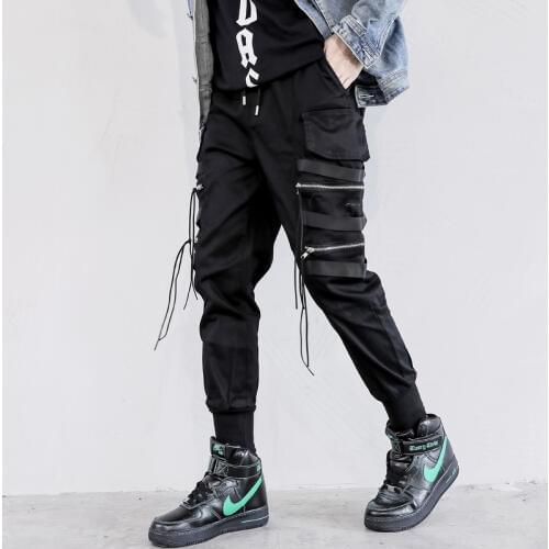 High Street Skinny Stylish Self-Assertion Zipper Pocke Mens Jogger Pencil Pants Hip Hop Autumn Male Casual Full Length Trousers