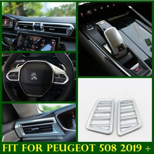 Matte Side / Center Dashboard Air AC Outlet Vent / Gear Box Head Knob / Steering Wheel Cover Trim For Peugeot 508 2019 2020 2021
