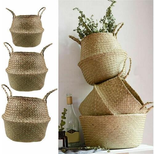 Natural Woven Straw Basket With TasselFoldable Handmade Woven Storage Basket Hanging Picnic Basket Storage Basket Home Decor