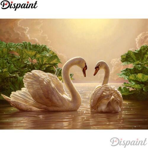 Dispaint Full Square/Round Drill 5D DIY Diamond Painting "Animal white swan" 3D Embroidery Cross Stitch Home Decor Gift A11002