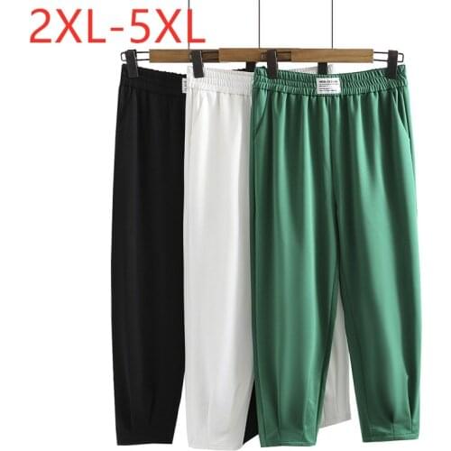 New 2021 Ladies Summer Plus Size Haren Pants For Women Large Loose Casual Green White Cropped Trousers 2XL 3XL 4XL 5XL