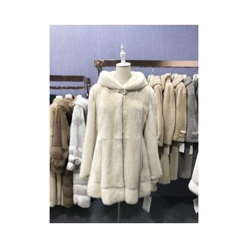 New brand mink fur vest warm in winter goose down whole mink coat in long wave mink fur coat with hood