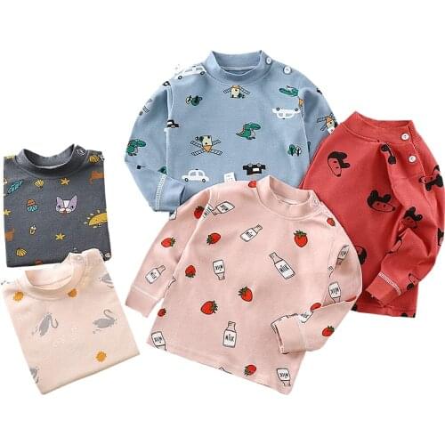Girls Clothes Spring Autumn Children Boys Graphic Tee Cotton Cartoon Rabbit Strawberry Baby Boys Long Sleeve T Shirts 1-5 Years