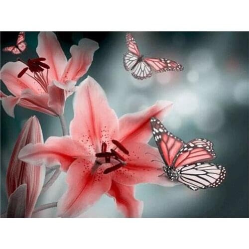 PDMDOG Diamond Painting Flower Butterfly 5D DIY Diamond Embroidery Lily Cross Stitch Home Decor Wall Stickers