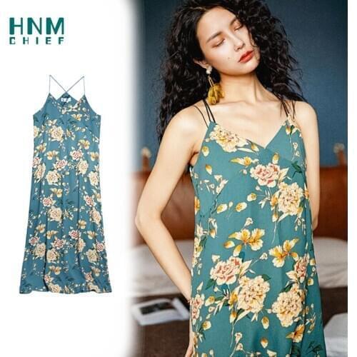 HNMCHIEF Contrast Sleepdress Womens Fashion Sexy V Neck Spaghetti Straps Imitated Silk Midi Cozy Sleepwear Summer Nightdress