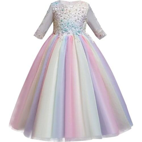 2021 spring and summer new girl princess dress cotton net yarn sleeve party wedding dinner evening dress foreign trade children