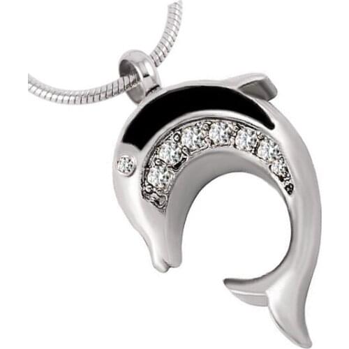Patron saint of love Crystal dolphin Silver Pendant custom Necklace ashes Cremation urn memorial jewelry for women girls gifts
