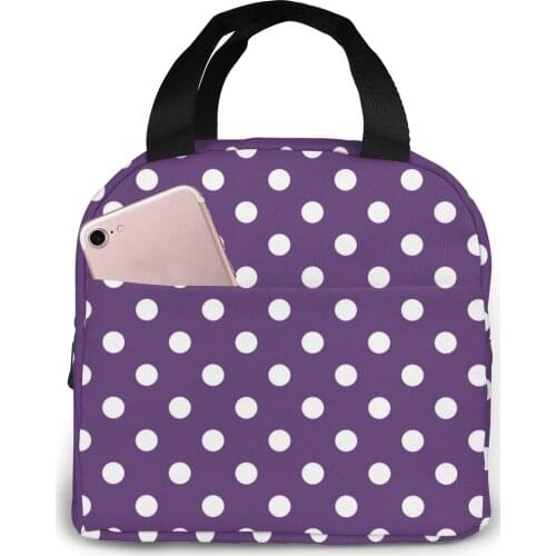 Portable Lunch Bag Dots On A Dark Violet Thermal Insulated Lunch Box Tote Cooler Bag Bento Pouch Container Food Storage Bag