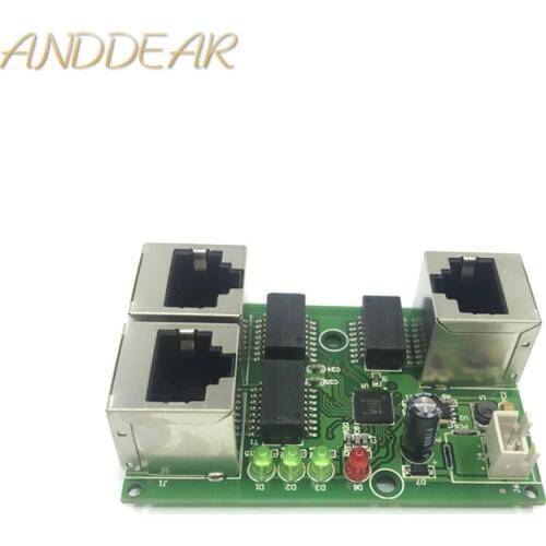 Industrial grade wide temperature low power network cabling Mini mini Ethernet 3 port 10/100Mbps vertical 180 degreeswitchmodule